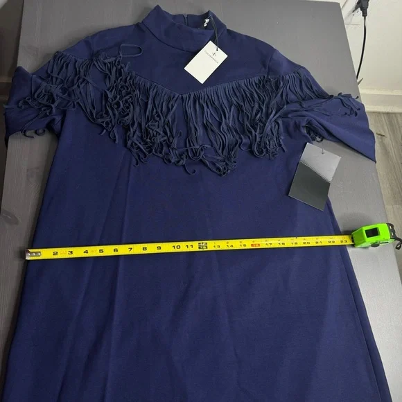 Tuckernuck Dress Women Navy Blue Cowgirl Suede Fringe Long Sleeve NWT - Picture 6 of 8
